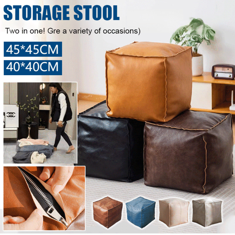 Floor Cushion Pouf - Living Room Faux Leather Sofa Dwarf