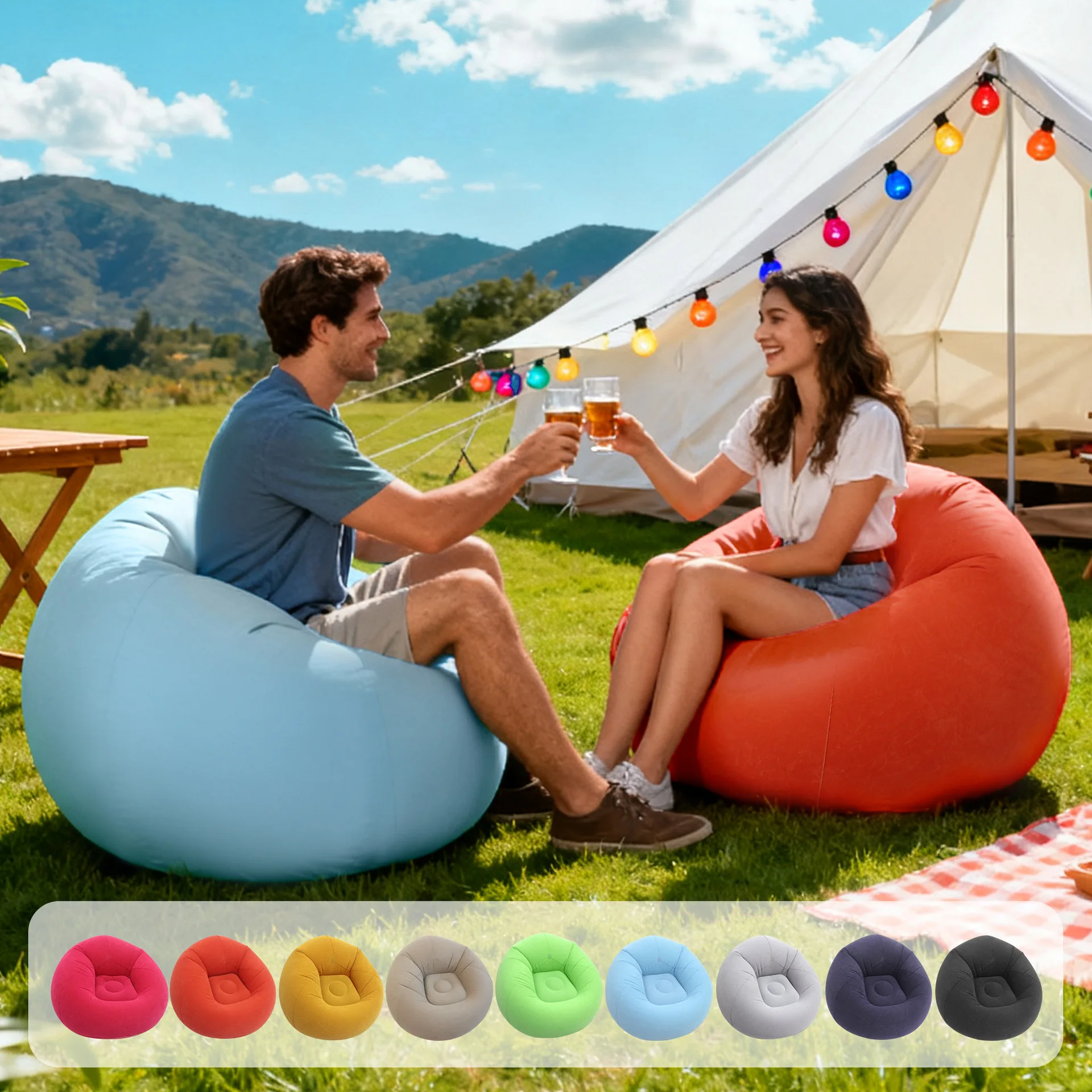 Floor Cushion Pouf - Large Lazy Inflatable Sofa Chairs PVC