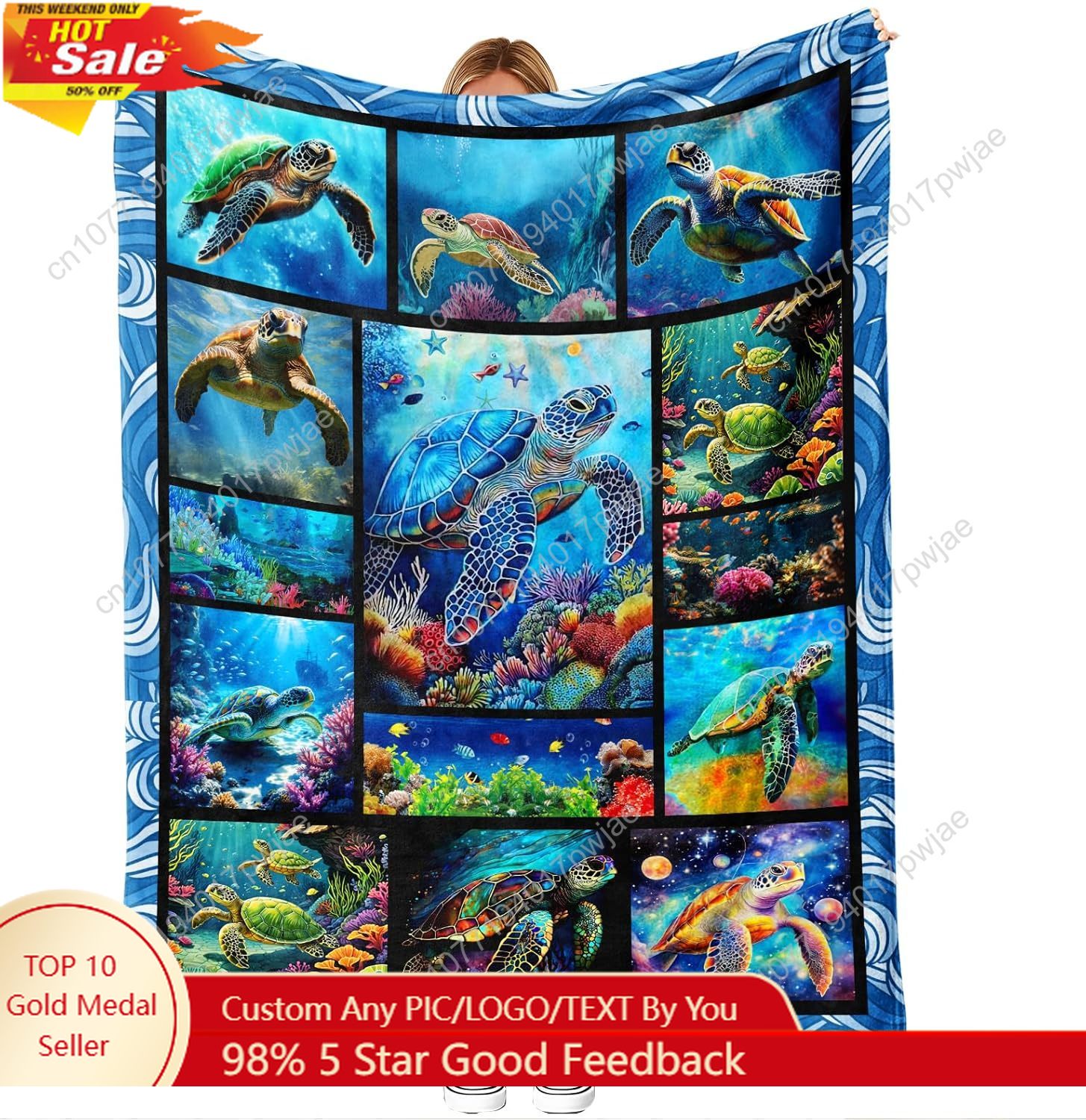 Sea Turtle Flannel Throw Blank - Home Of Textiles 评论和价格