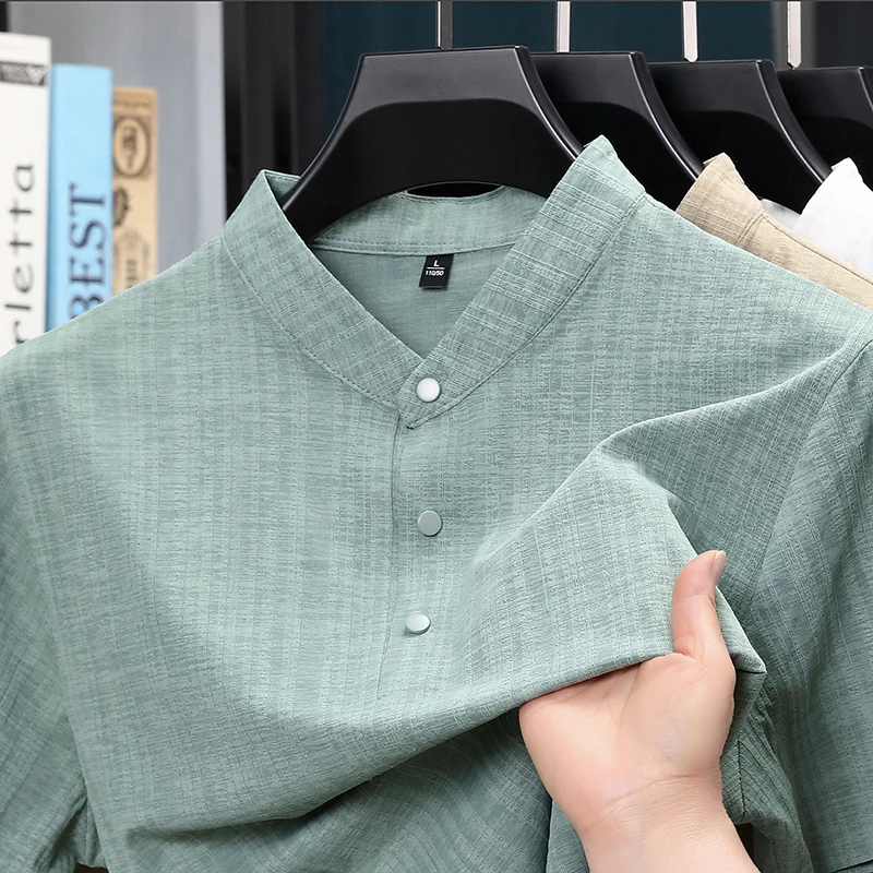 Summer Stand Collar Half Butto - Home Of Textiles 评论和价格