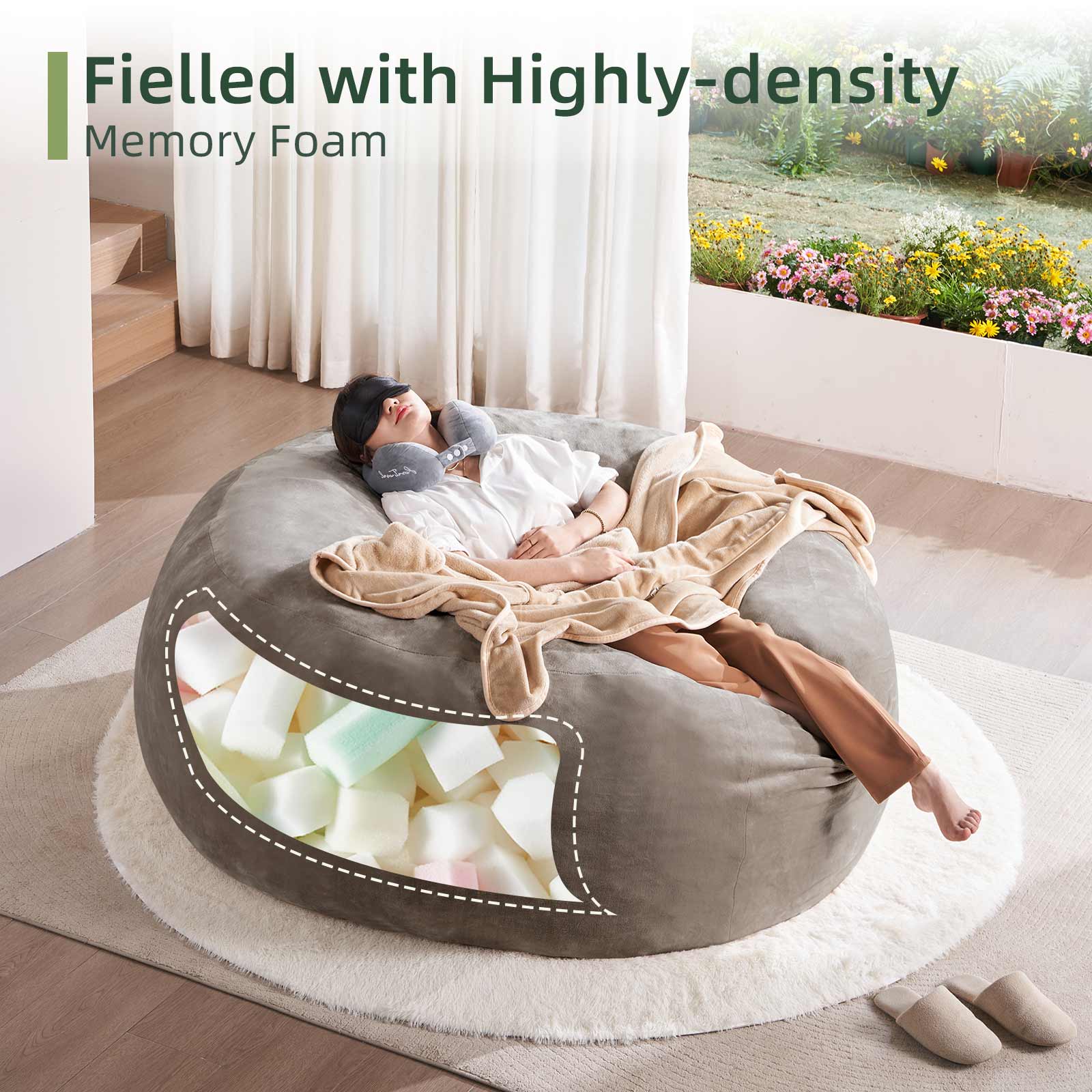 Bean Bag Chair 6 ft., filled w - Floor Cushion Pouf 评论和价格