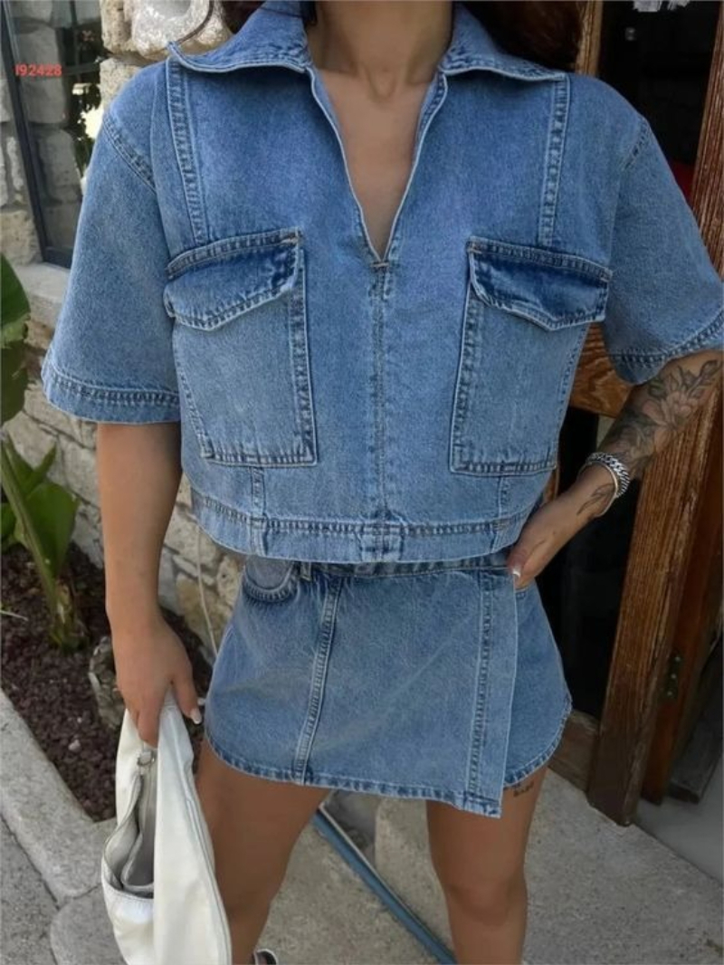 Women's 2 Piece Denim Outfits  - Quilt Cotton Summer 评论和价格