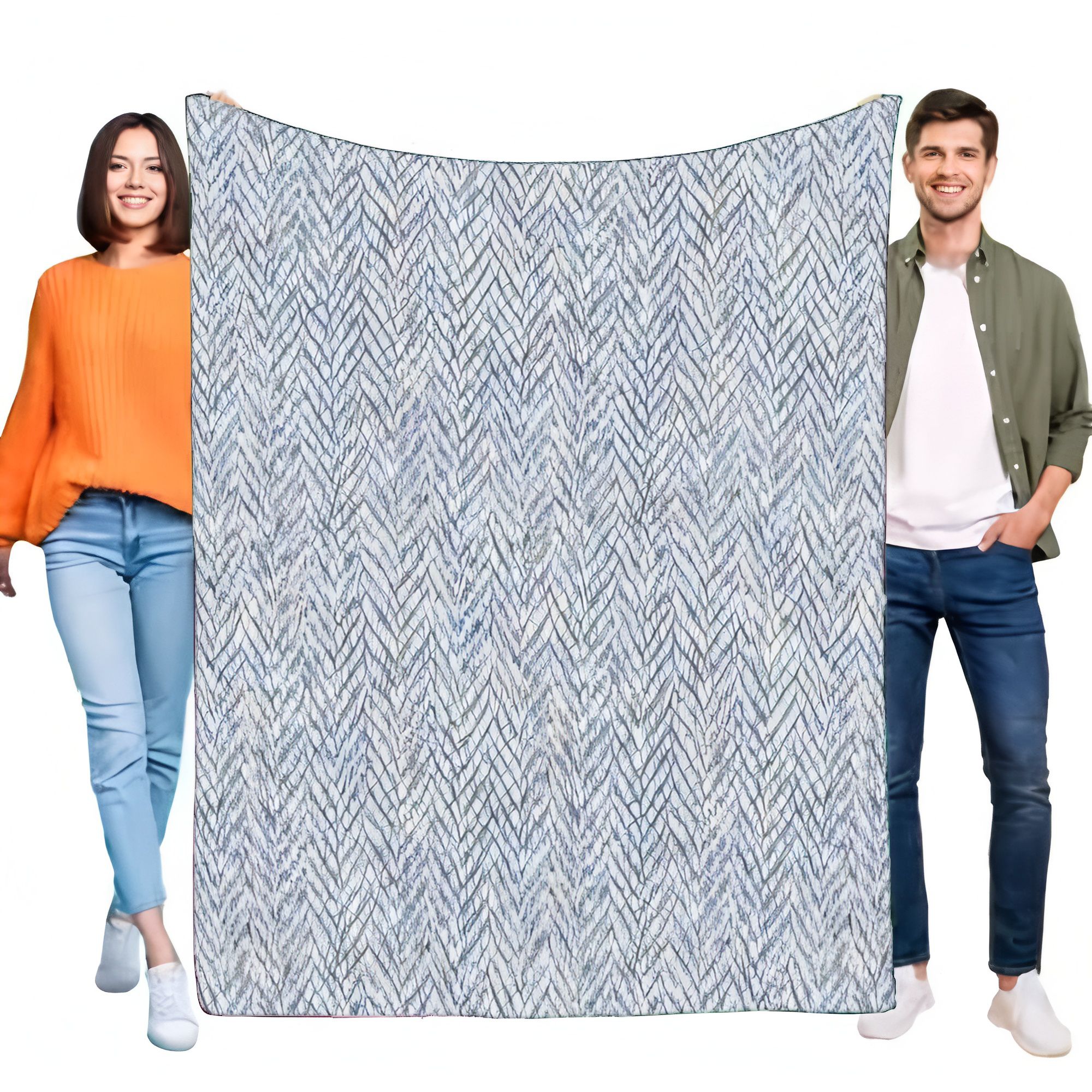 Modern Blue White Herringbone  - Wool Blanket Herringbone 评论和价格