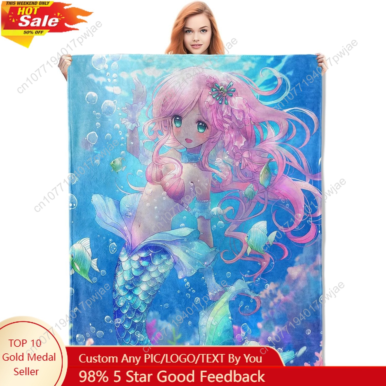 Cute Mermaid Blanket Cartoon F - Home Of Textiles 评论和价格