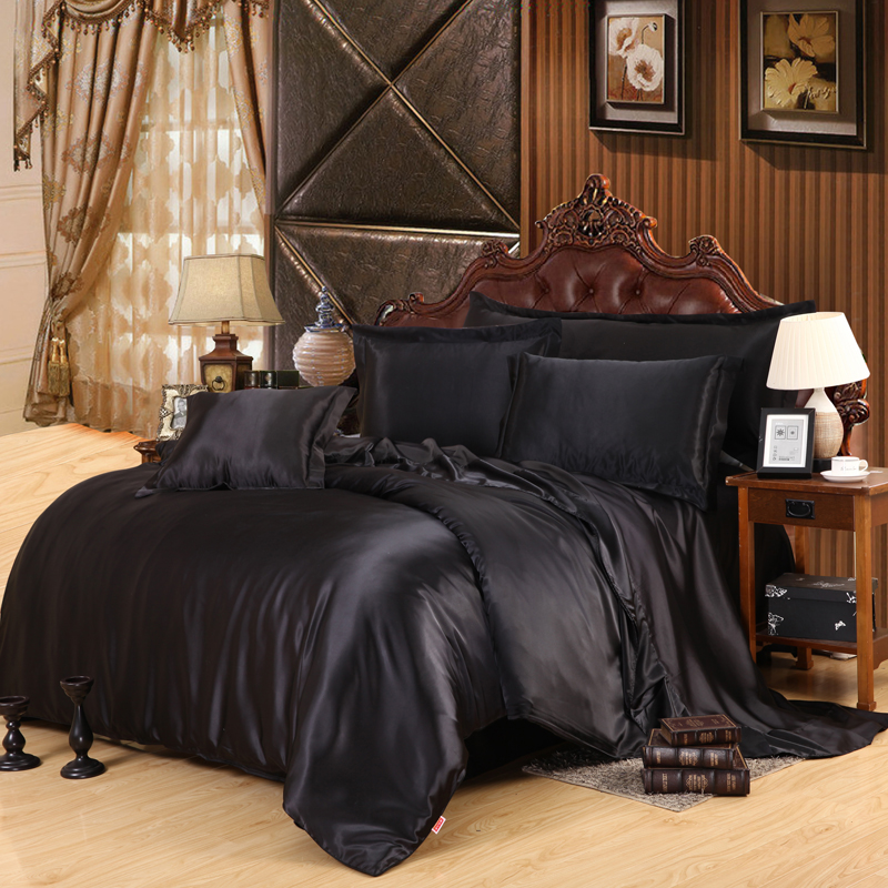 Satin Black Bedding Set With D - Silk Sheet Set 评论和价格