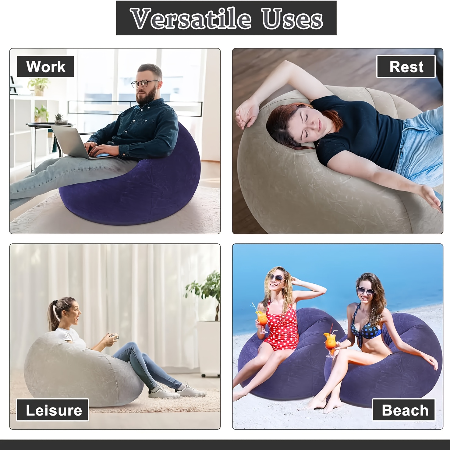 Large Lazy Inflatable Sofa Cha - Floor Cushion Pouf 评论和价格